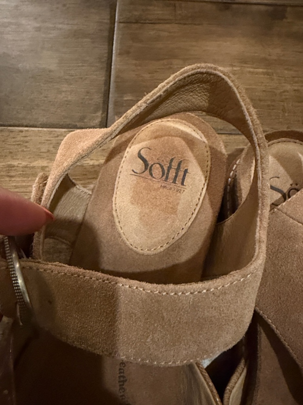 Sofft Beige/Tan Metallic-Detail Suede Ankle-Strap Sandals - Picture 2 of 6